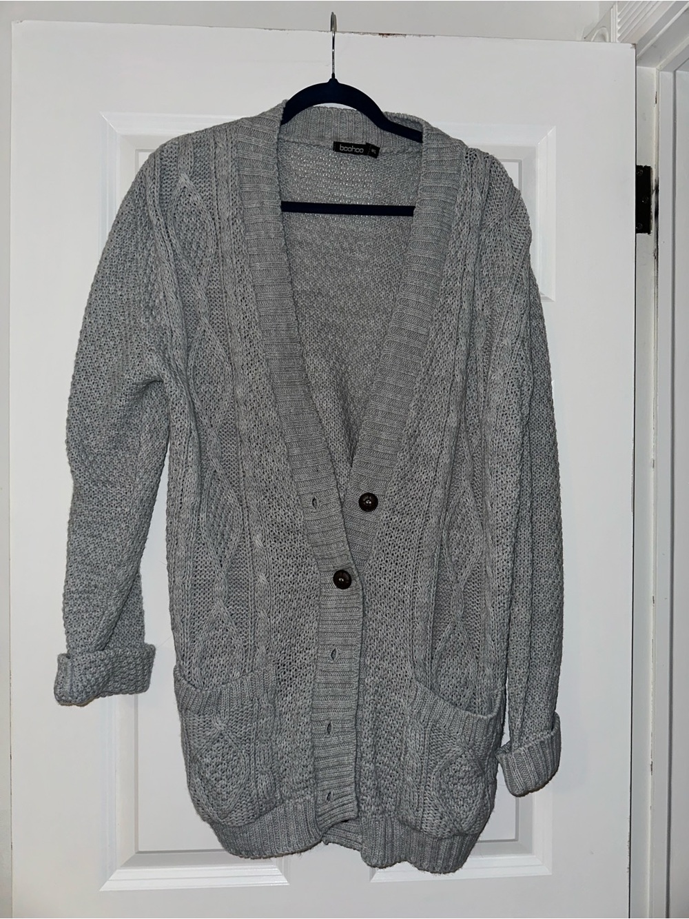 boohoo Light Gray Cable Knit Button Cardigan
